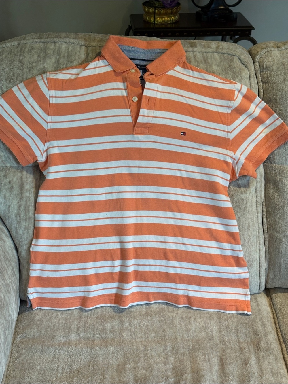 Tommy Hilfiger Orange & White Striped Kids Polo